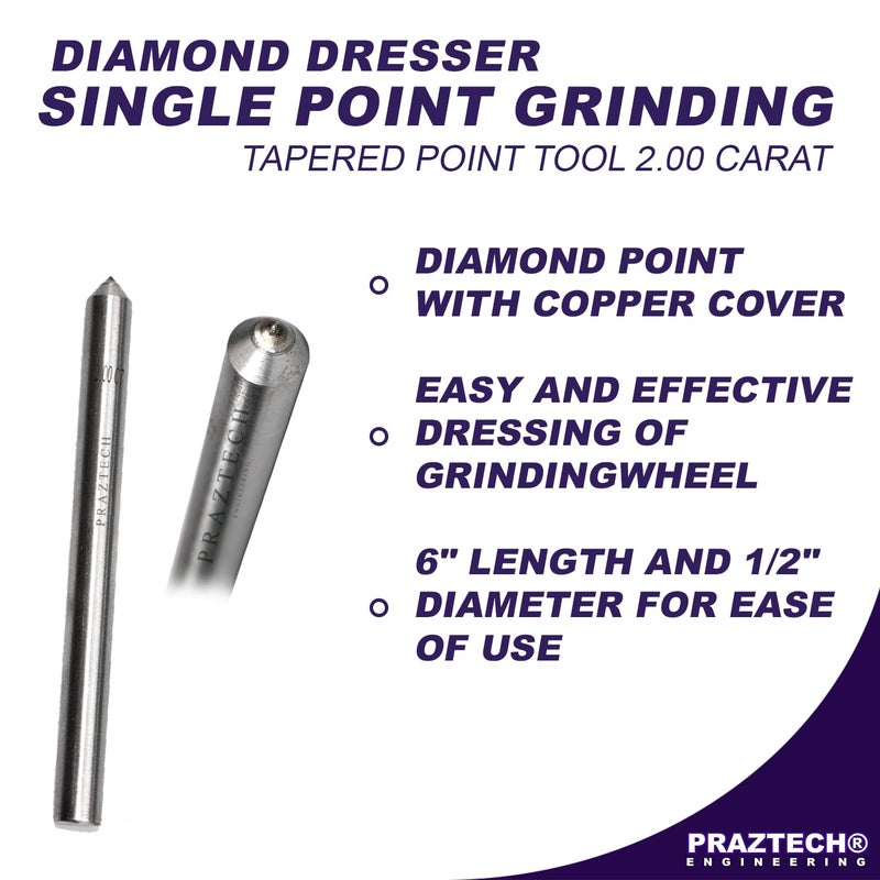 PRAZTECHÂ® Diamond Dresser Single Point Grinding Wheel Tapered Point Tool 2.00 Carat - 1/2 Inch x 6 Inch - Image 1